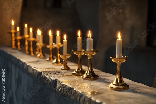 Lit Candles in Brass Holders photo