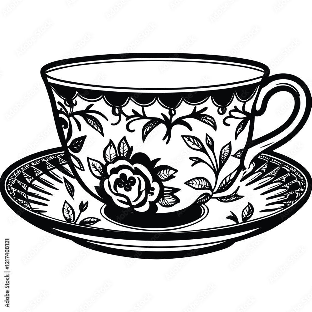Vintage Floral Teacup
A charming line art of a vintage teacup with floral patterns and a saucer. Adobe Illustrator Artwork