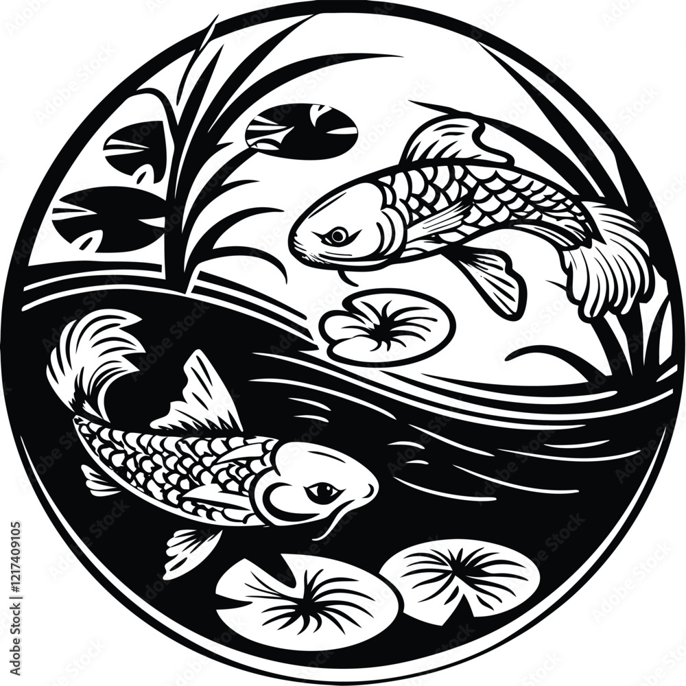 Japanese Koi Fish Pond
A tranquil line art of Japanese koi fish swimming in a pond with lily pads and ripples.
Adobe Illustrator Artwork Japanese Koi Fish Pond
A tranquil line art of Japanese koi fish swimming in a pond with lily pads and ripples.
Adobe Illustrator Artwork