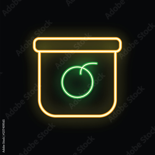 Glowing neon sign of a jam jar with a blank label, perfect for food businesses