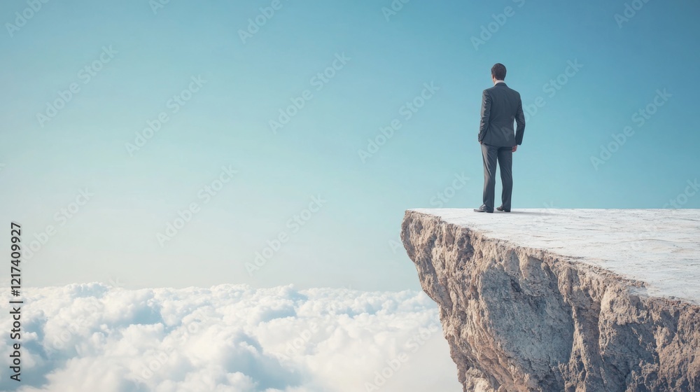 Businessman Standing on a Cliff Looking at the Future Businessman Standing on a Cliff Looking at the Future
