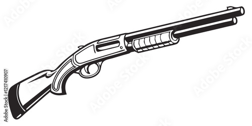 pumpgun logo, black outline, vector graphic, transparent background