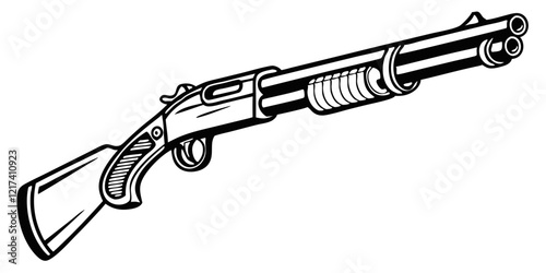pumpgun logo, black outline, vector graphic, transparent background