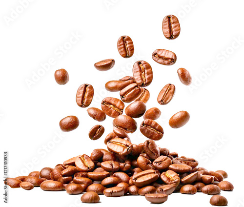 Falling Coffee beans isolated on transparent background.PNG Generated image