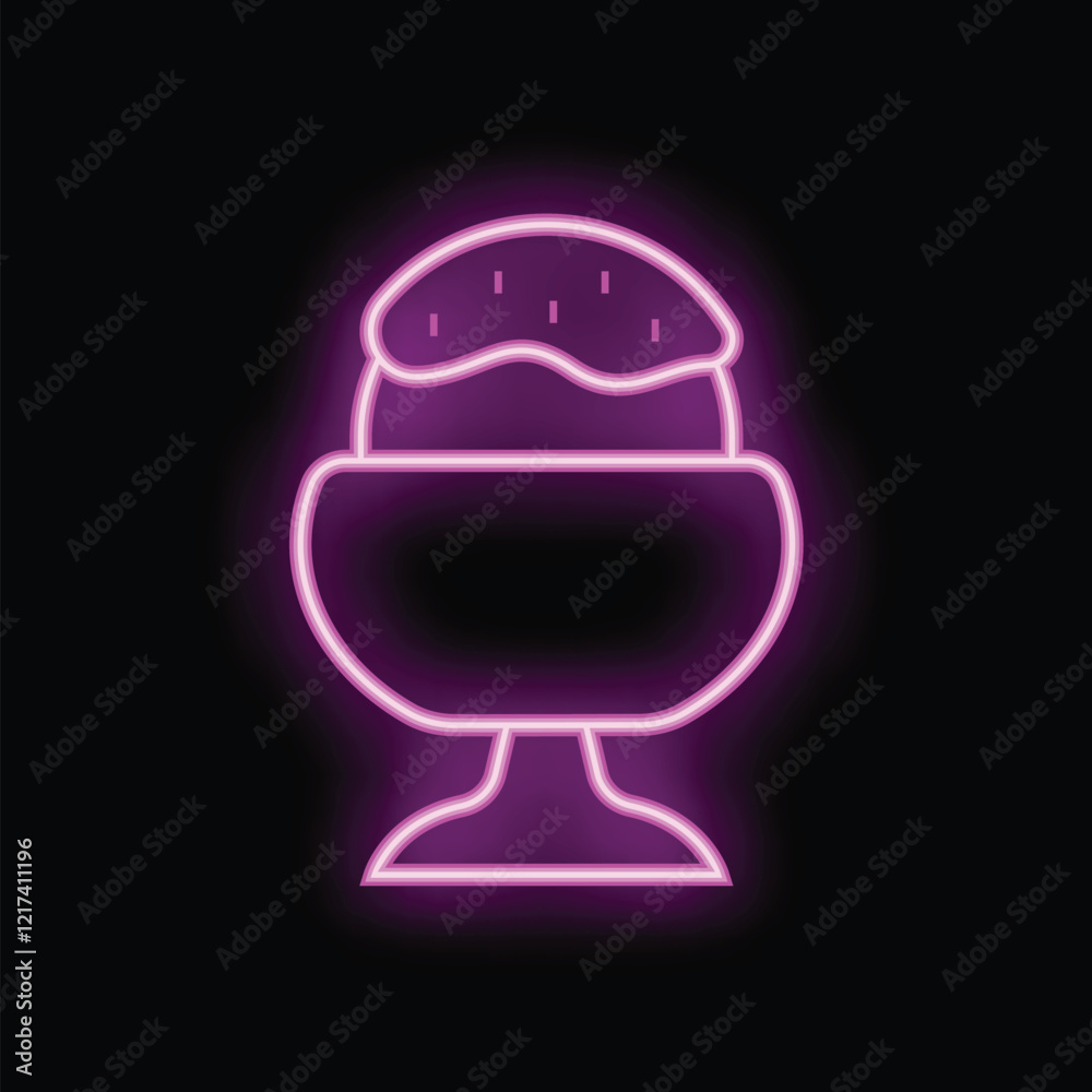 Bright pink neon sign depicting a delicious ice cream sundae with toppings Bright pink neon sign depicting a delicious ice cream sundae with toppings