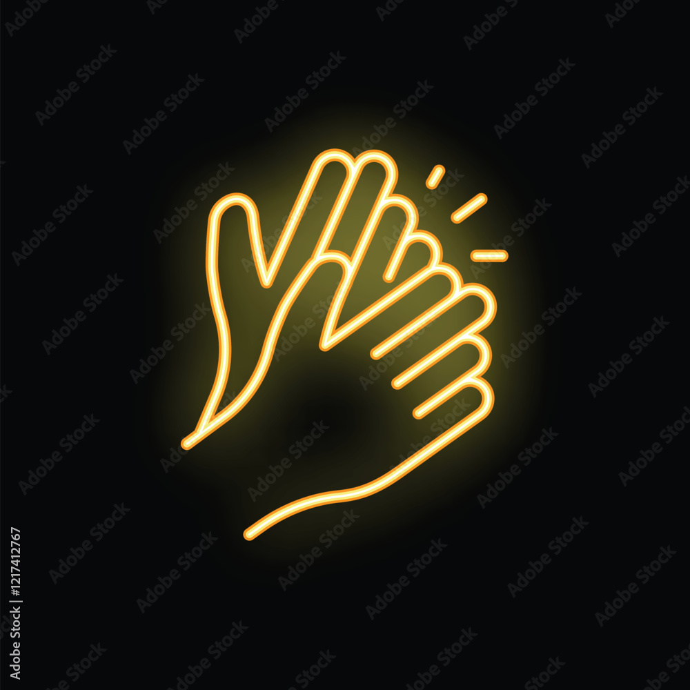Neon sign showing two hands clapping making a loud applause Neon sign showing two hands clapping making a loud applause