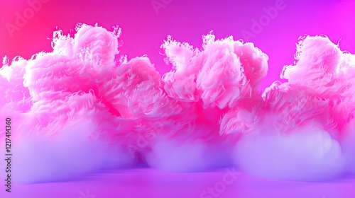Realistic texture of fantastic smoke background. Blue and pink fog with glitter and shimmering glowing particles. Starry neon magic dust.