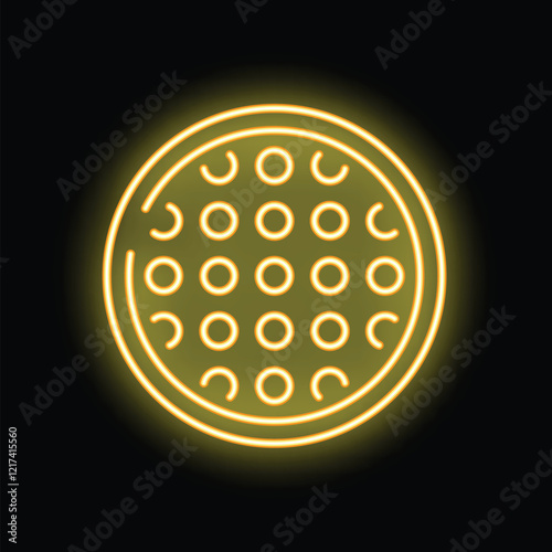 Yellow neon sign depicting a golf ball with a glowing effect, ideal for sports bars or golf themed designs