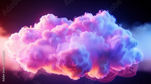 Realistic texture of fantastic smoke background. Blue and pink fog with glitter and shimmering glowing particles. Starry neon magic dust.