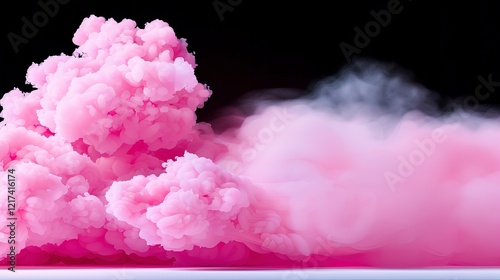 Realistic texture of fantastic smoke background. Blue and pink fog with glitter and shimmering glowing particles. Starry neon magic dust.