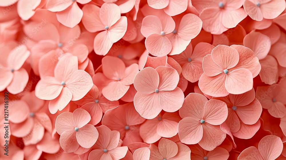Coral hydrangea floral background texture, close-up