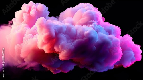 Realistic texture of fantastic smoke background. Blue and pink fog with glitter and shimmering glowing particles. Starry neon magic dust.