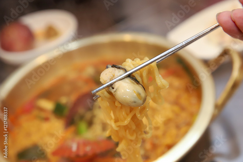 Seafood added to Korean instant ramen. Seafood Ramen photo