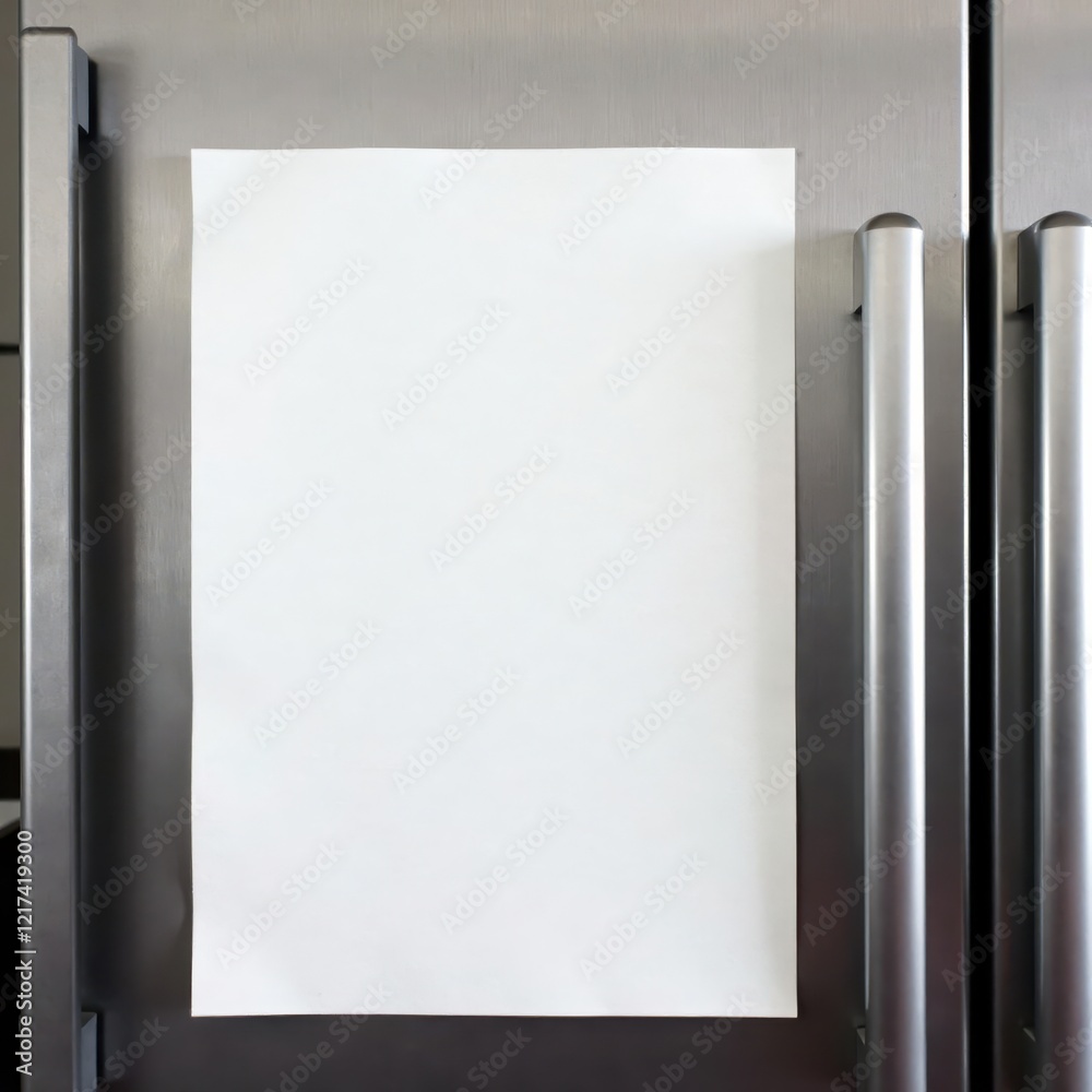 Clean empty sheet of paper on metallic fridge door , empty, sheet, white Clean empty sheet of paper on metallic fridge door , empty, sheet, white