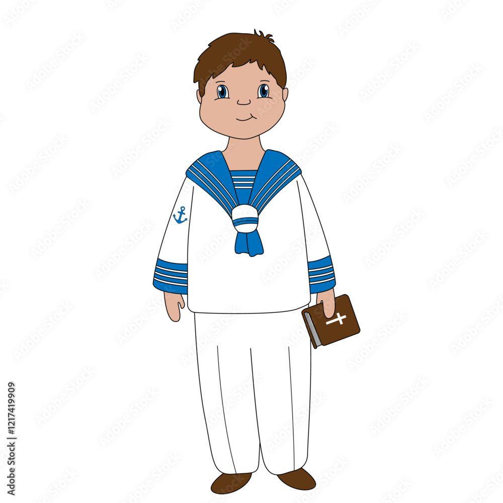 El niño vestido de marinero en su primera comunión. El niño vestido de marinero en su primera comunión.