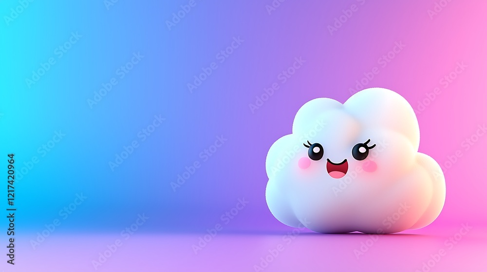 Cute cartoon cloud character on vibrant gradient background. Cute cartoon cloud character on vibrant gradient background.