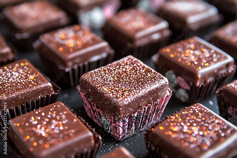luxury chocolate fudge with shimmering sugar and cute cups luxury chocolate fudge with shimmering sugar and cute cups