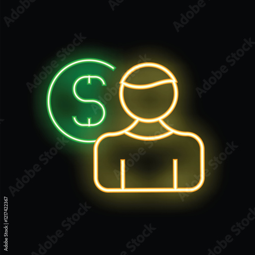 Neon dollar sign glowing green next to a person glowing yellow, representing making money online