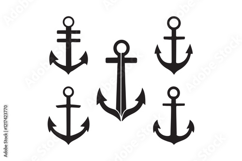 Classic Anchor Icon Set for Nautical and Maritime Designs