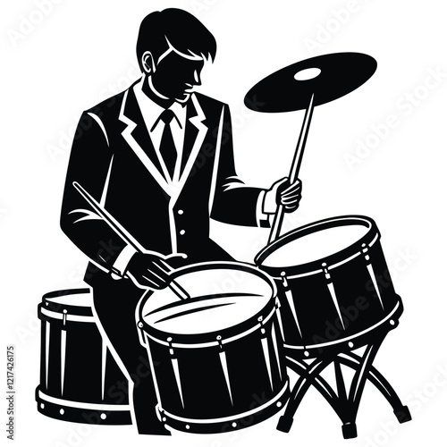 drum set isolated on black,Drum kit set Design Silhouette Illustration