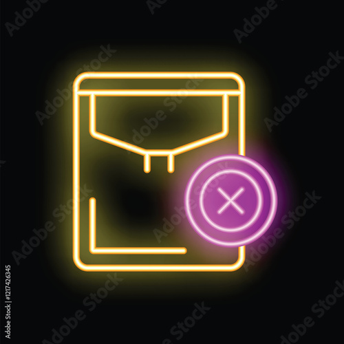 Vibrant neon icon of a mail envelope with a prominent x signifying deletion, set against a dark background