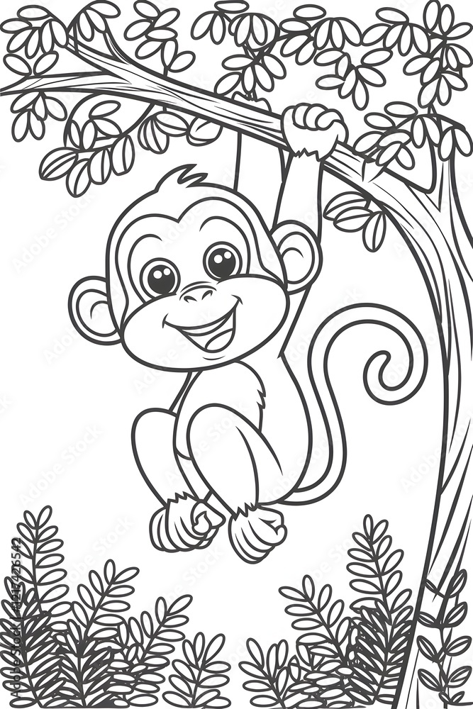a cute little monkey hanging with branch a coloring page for kids a cute little monkey hanging with branch a coloring page for kids