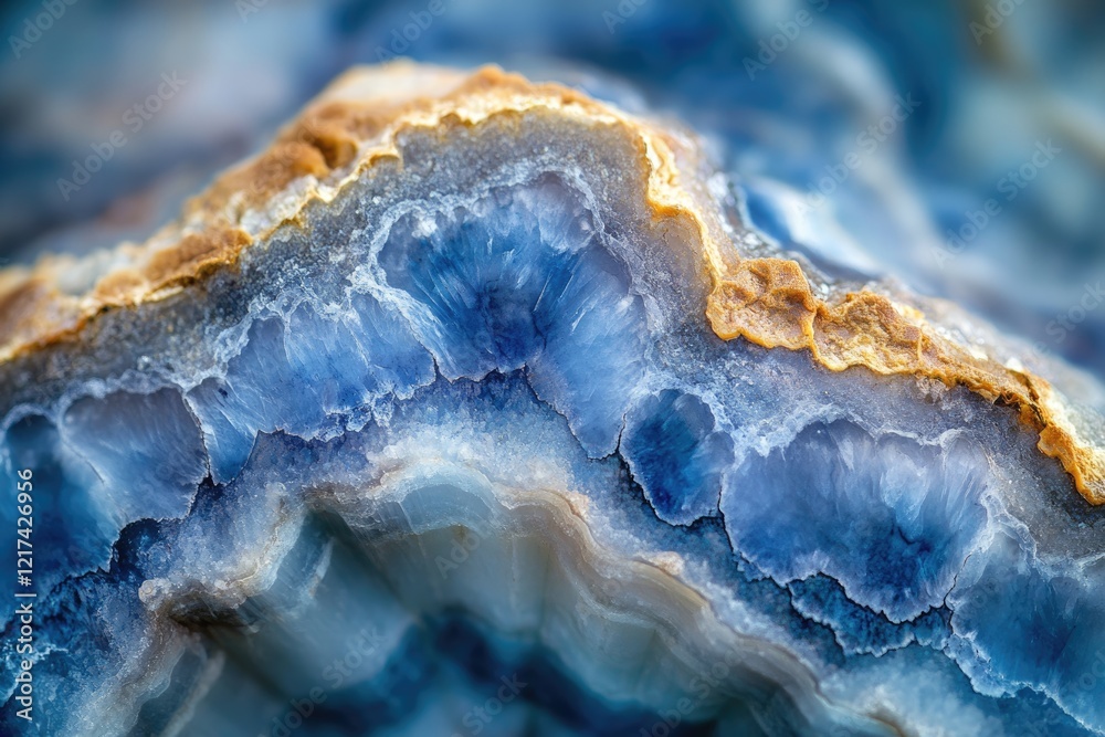 Fototapeta premium Close-up of a blue agate geode, showcasing its intricate banding and crystalline structures.