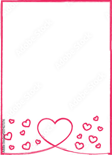Image розовая рамка showcases a hand-drawn romantic card template with a wavy border and delicate heart decorations concentrated in the upper left corner, featuring an elegant pink sketch style. Idea