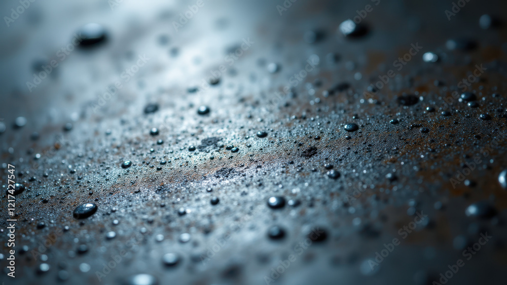 Close-up photo of molten metal with droplets and bubbles on a metallic surface. Close-up photo of molten metal with droplets and bubbles on a metallic surface.
