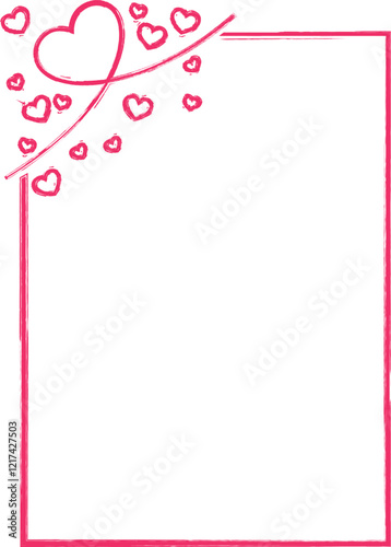 Image розовая рамка showcases a hand-drawn romantic card template with a wavy border and delicate heart decorations concentrated in the upper left corner, featuring an elegant pink sketch style. Idea