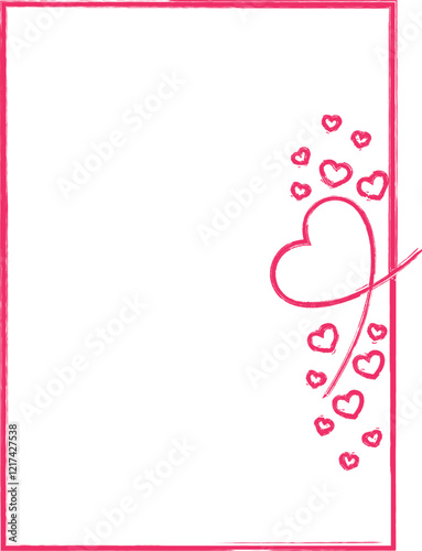Image розовая рамка  showcases a hand-drawn romantic card template with a wavy border and delicate heart decorations concentrated in the upper left corner, featuring an elegant pink sketch style. Idea