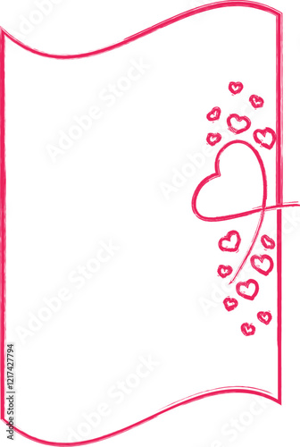 Image розовая рамка  showcases a hand-drawn romantic card template with a wavy border and delicate heart decorations concentrated in the upper left corner, featuring an elegant pink sketch style. Idea