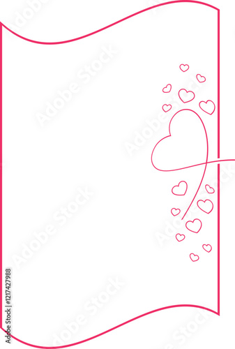 Image розовая рамка  showcases a hand-drawn romantic card template with a wavy border and delicate heart decorations concentrated in the upper left corner, featuring an elegant pink sketch style. Idea