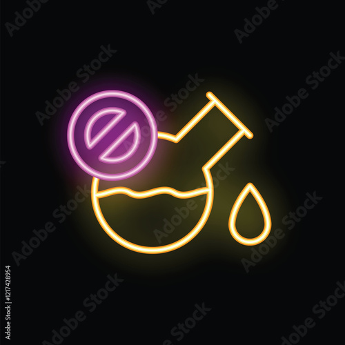 Neon sign illustrating a chemical flask containing a hazardous liquid, emphasizing safety precautions in laboratory settings