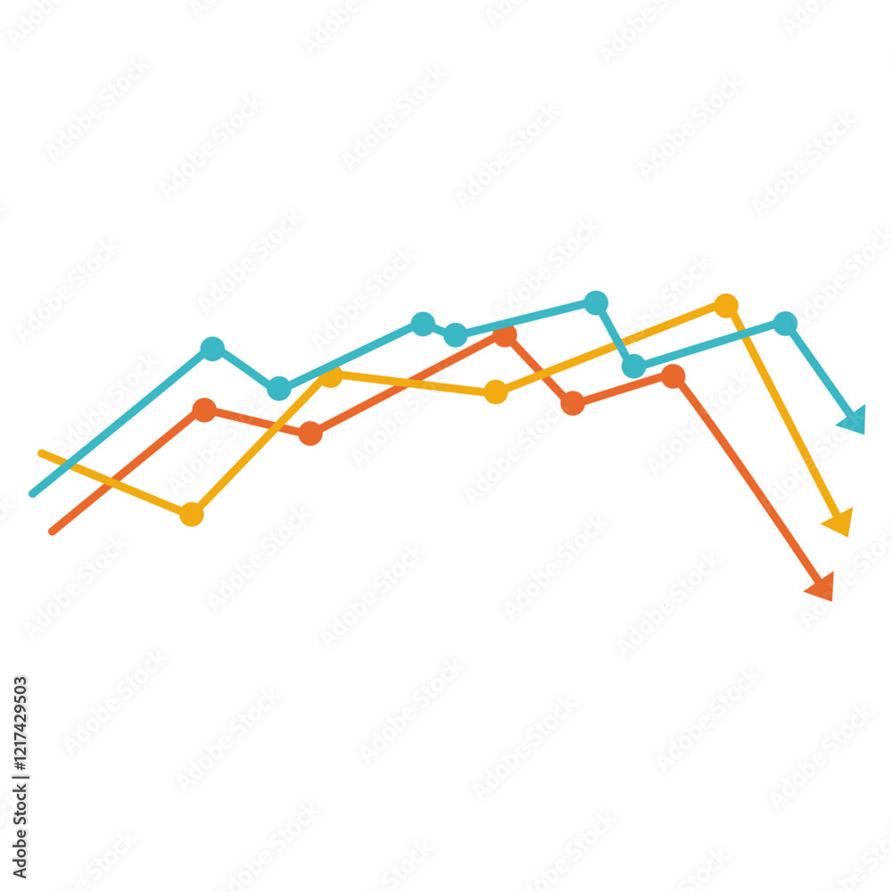 Data analysis graph. Multicolored line chart. Data analysis graph. Multicolored line chart.