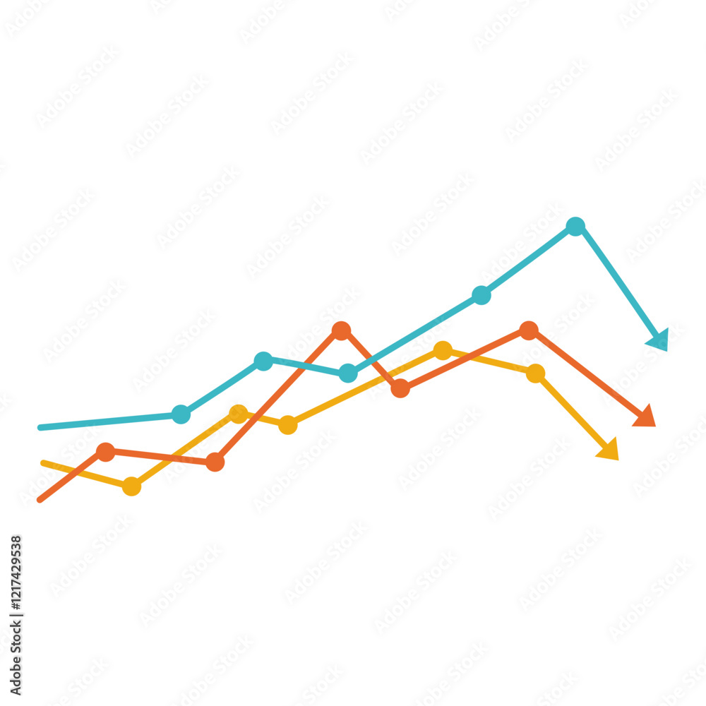 Data analysis graph. Multicolored line chart. Data analysis graph. Multicolored line chart.