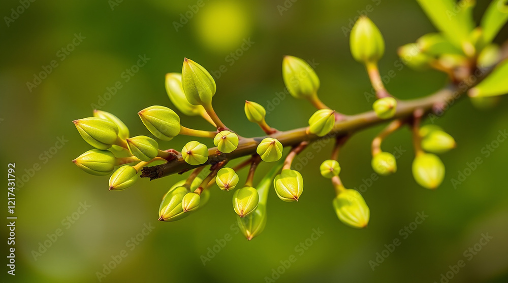 Close up of unopened flower buds on a branch. Close up of unopened flower buds on a branch.