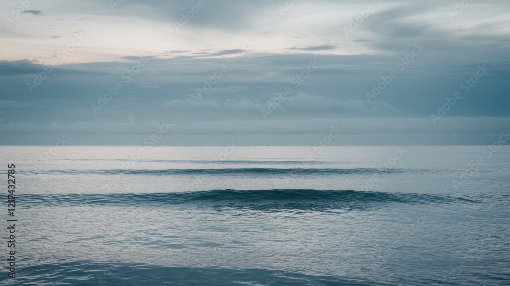 A tranquil seascape featuring gentle waves under a serene, overcast sky. The soft colors create a peaceful and calming atmosphere. A tranquil seascape featuring gentle waves under a serene, overcast sky. The soft colors create a peaceful and calming atmosphere.