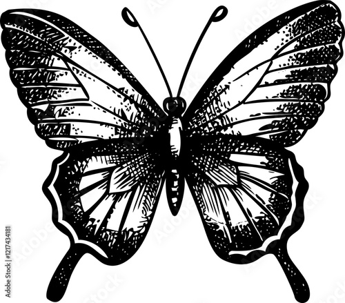 Decorative butterfly sketch. Hand-drawn insect vector illustration. Nature design element. NOT AI generated