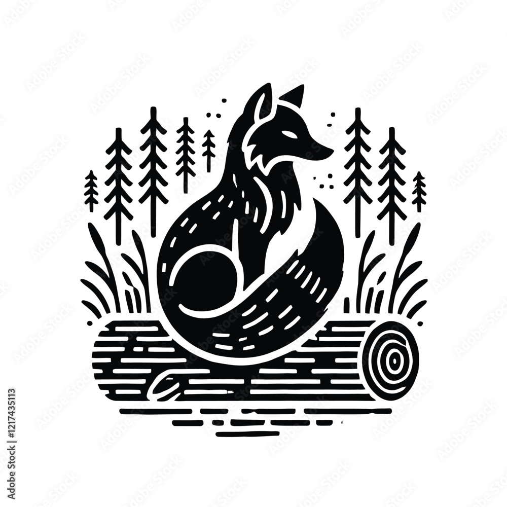 Obraz premium Fox on Log in Forest