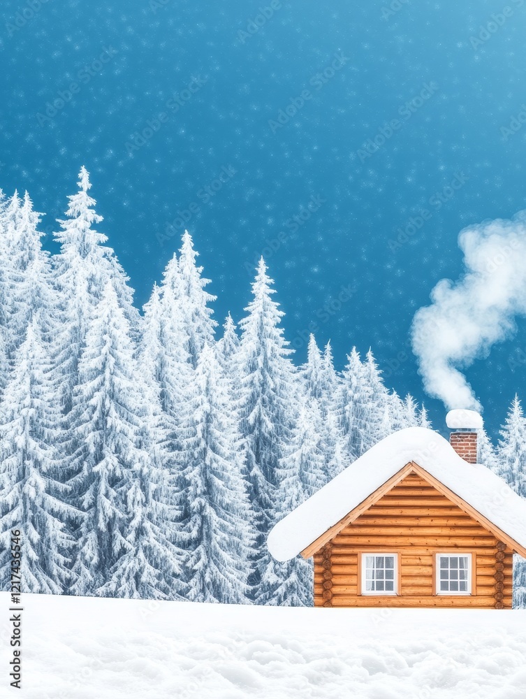 Serene Winter Cabin in Snow Covered Forest - A cozy log cabin nestled amongst snow-laden pines, symbolizing peace, tranquility, winter warmth, escape, and the beauty of nature. Serene Winter Cabin in Snow Covered Forest - A cozy log cabin nestled amongst snow-laden pines, symbolizing peace, tranquility, winter warmth, escape, and the beauty of nature.
