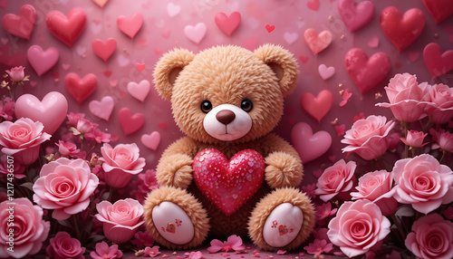 teddy bear with flowers for romance and love for celebrations