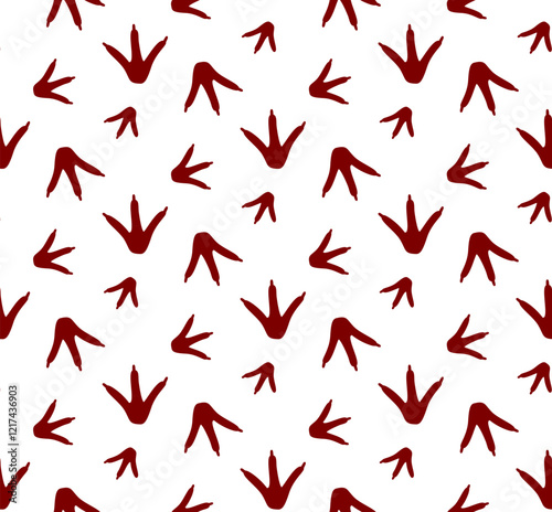 Seamless pattern. Paw footprints of crow, raven, magpie, sparrow, dove, bird. rooster paw print, silhouette. Vector isolated on white. Pet shop, textile, print, clothing, textile, wrapping, postcard
