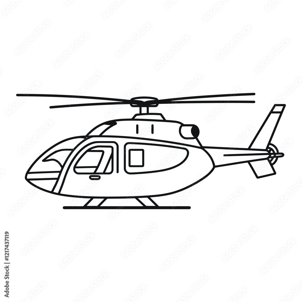 helicopter outline, line art icon vector illustration