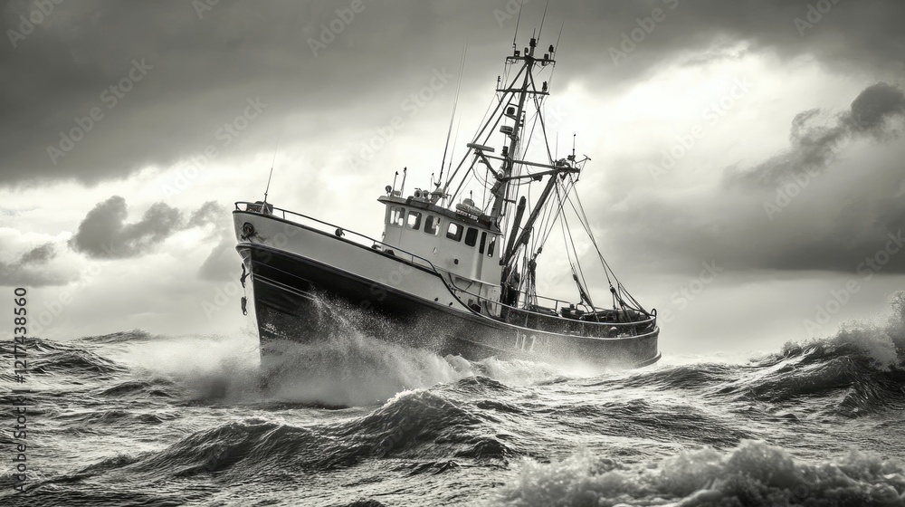Stormy Seas: A Fishing Trawler Braving the Elements Stormy Seas: A Fishing Trawler Braving the Elements