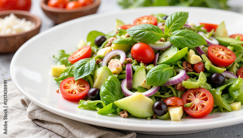 Colorful fresh salad with vegetables on a plate, healthy eating Colorful fresh salad with vegetables on a plate, healthy eating