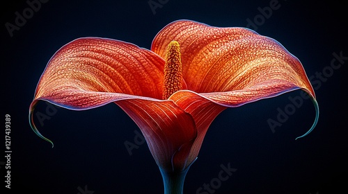 Orange Calla Lily Bloom, Dark Background, Close-up, Botanical Still Life, Floral Design
