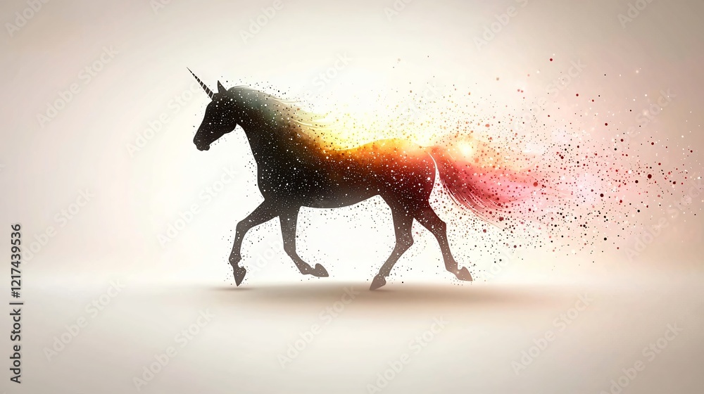 Magical unicorn silhouette, running, light background, fantasy art, design element Magical unicorn silhouette, running, light background, fantasy art, design element