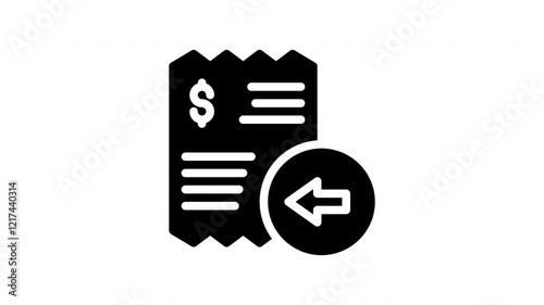 Bill receipt with dollar sign and yellow left arrow. Perfect for financial concepts, expense tracking, budget management, business transactions, and reimbursement processes.
