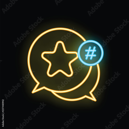 Neon sign representing engaging content with a hashtag and a star symbol